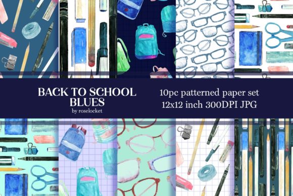 Back to School Blue Repeating Patterns for Creative Projects